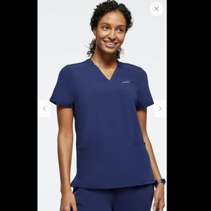 Jaanuu Womens Relaxed 3 Pocket Scrub Top Navy Blue- Size Small